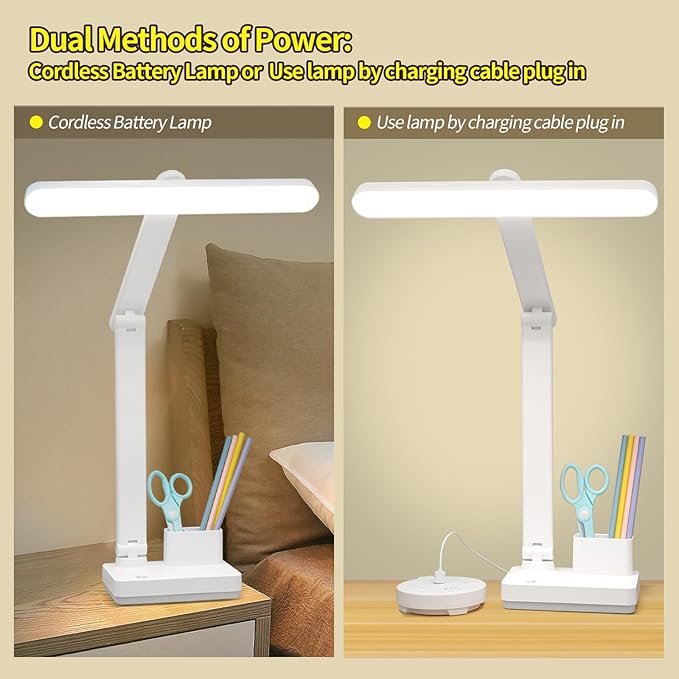Cordless Desk Table Lamp Reading Light Rechargeable Battery 4000mah, Tall & Large Light 50 LED,Touch 3 Modes,2 Ways Power,Dimmable, Bedroom Bedside Lamp,20 Inch