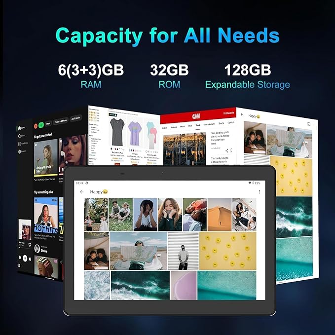 10.1 Inch Android 14 Tablet with Stylus Pen, 6GB RAM, 32GB+128GB Expandable Storage, Quad-Core, 5000mAh, IPS HD,Dual Camera, Bluetooth, WiFi, Google Certified