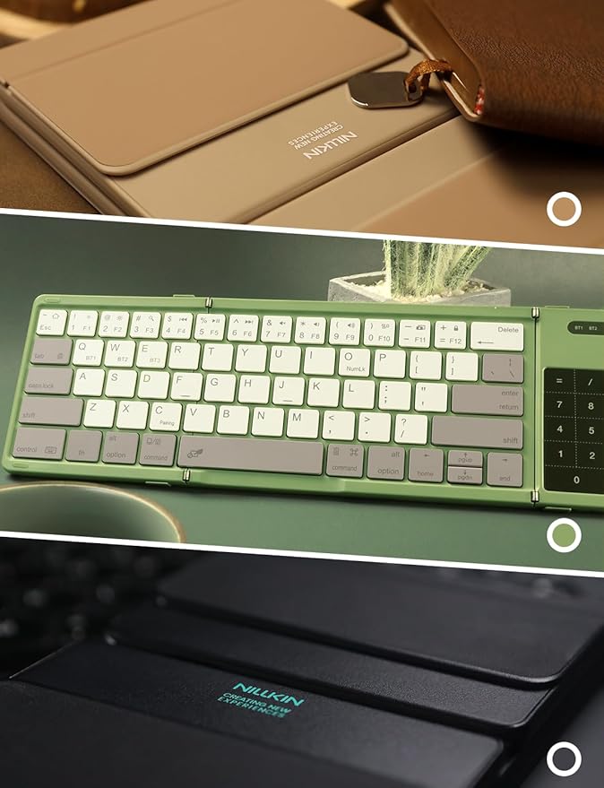 Nillkin Foldable Keyboard with Touchpad, Bluetooth Keyboard with Number Pad, Full Size Keys, Large Trackpad Small Travel Portable Keyboards for iPad Laptop PC Tablets - Green