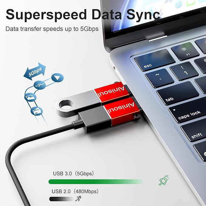 USBC to USB Adapter 8 Pack,USB C to A Adapter,USBC to USBA Cable Converter,USBC Converter for iPhone 16 15,MacBook Pro,iPad Pro and More,Red