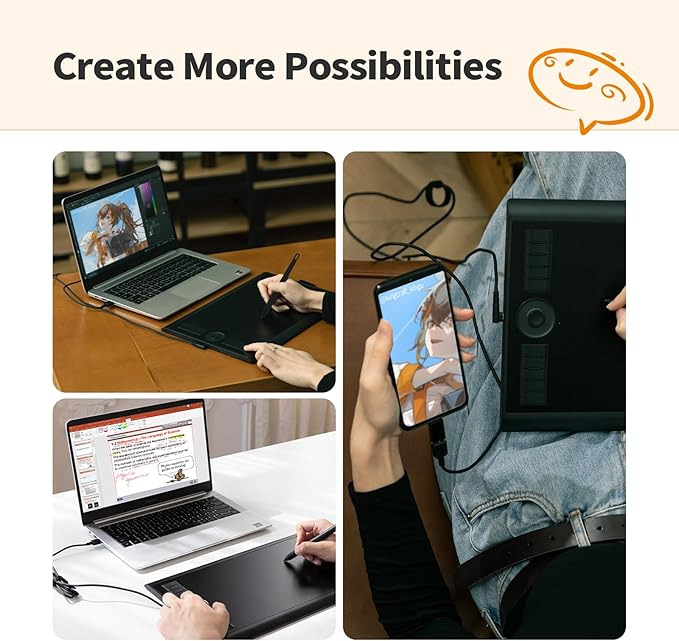 GAOMON M10K Drawing Tablet, 10x6 inch Large Graphics Tablet with Touch Ring, 8192 Levels Battery-Free Stylus, 10 Hot Keys, Art Tablet for Design, Writing, Editing, Work with Mac, Windows, Android