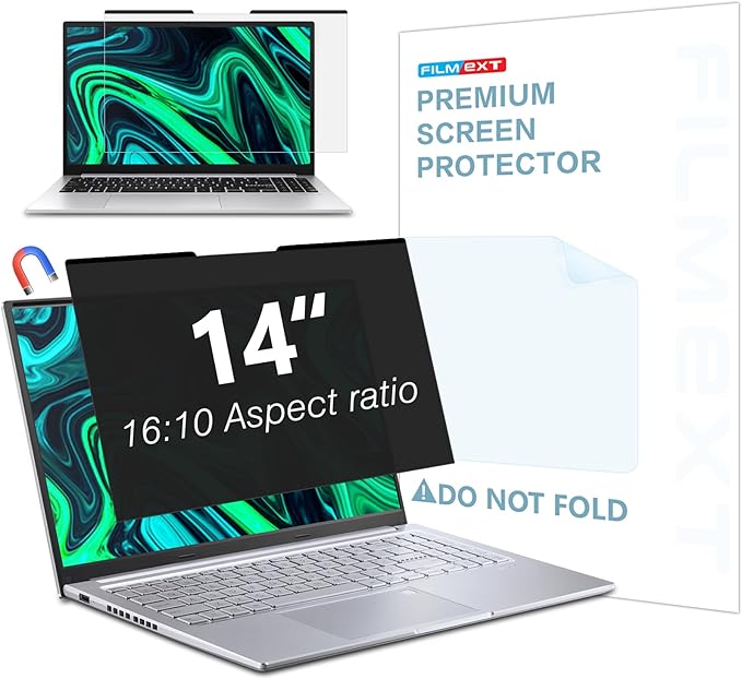FILMEXT Magnetic Laptop privacy screen 14 inch for 16:10 Widedisplay, Removable Laptop Privacy Screen Shield Anti Glare Blue Light Filter for HP/Dell/Acer/Lenovo/Asus