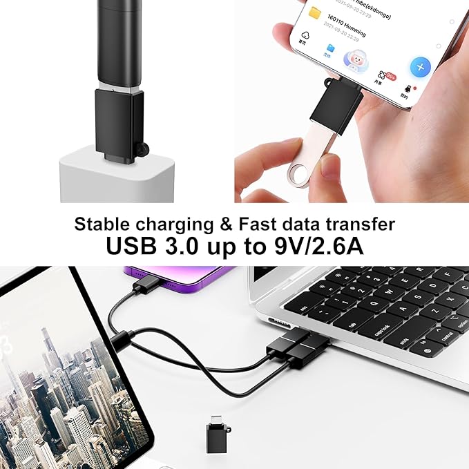 USBC to USB Adapter 4 Pack,USB C to A Adapter,USB C Male to USB Female Connector,USBA OTG Cable Converter for iPhone 16 15,MacBook Pro,Car Play,Black