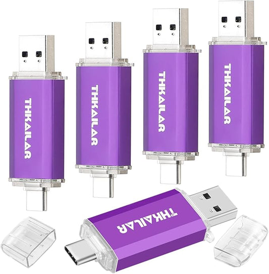 THKAILAR 32GB USB C Flash Drive 5 Pack,2-in-1 Dual USB-A&Type-C Thumb Drive USB 3.0 Memory Stick,High-Speed Flash Drive USB C for iPhone 15/16,Android,Mac,PC,PS4,Plug&Play,Durable&Compact Design