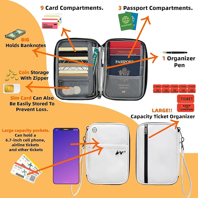 P-H1 Travel Family Passport Holder RFID Blocking Passport Waterproof Wallets for Men Women Travel Document Organizer Cards Case, Lightweight Portable Passport Cover with Zipper Pocket (Khaki)