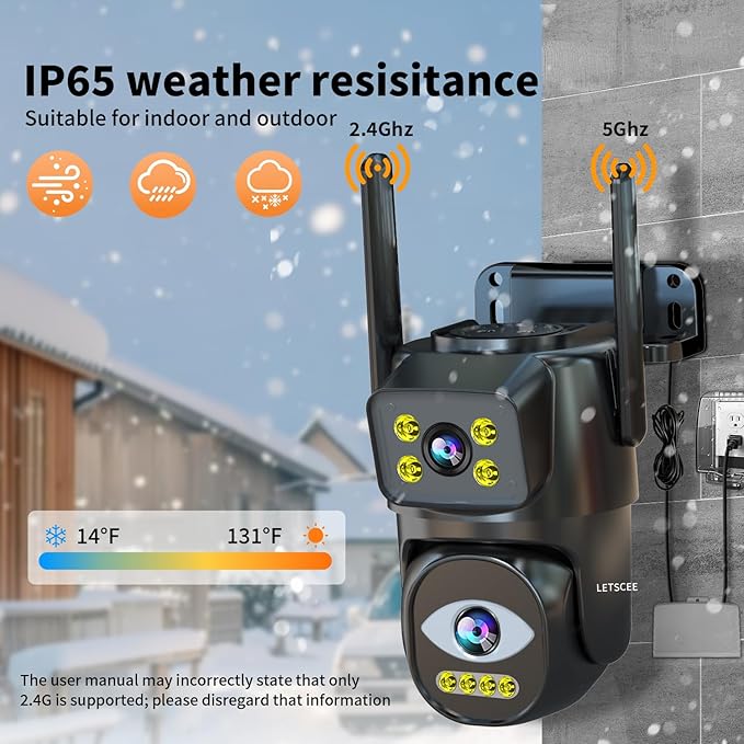 Dual Lens WiFi Security Camera Outdoor,5G/2.4G PTZ Outdoor Auto Tracking,HOM Security Surveillance System Camera,WiFi,Night Vision,7/24 Recording