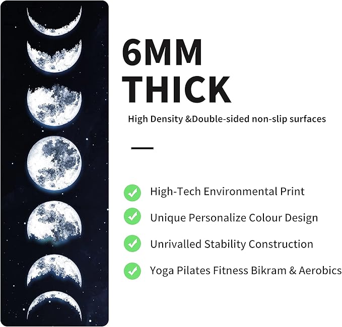 nuveti Yoga Mat Print Extra Thick TPE Non Slip Fitness Exercise Mat with Carrying Bag,72"x24" Extra Thick 6MM Exercise & Workout Mat for Yoga, Pilates Fitness and Floor Exercises