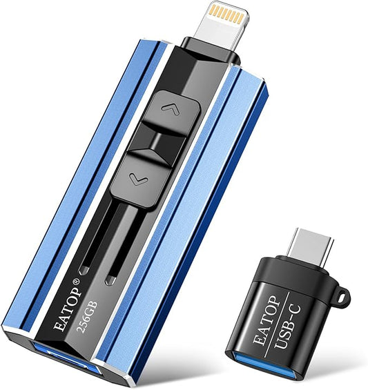 256GB Flash Drive Intended for iPhone iPad Android and Computers, 4 in 1 Photo Stick for Phone Memory Storage Easily Backup Photos Videos, Plug and Play, No Application Required (Navy Blue)