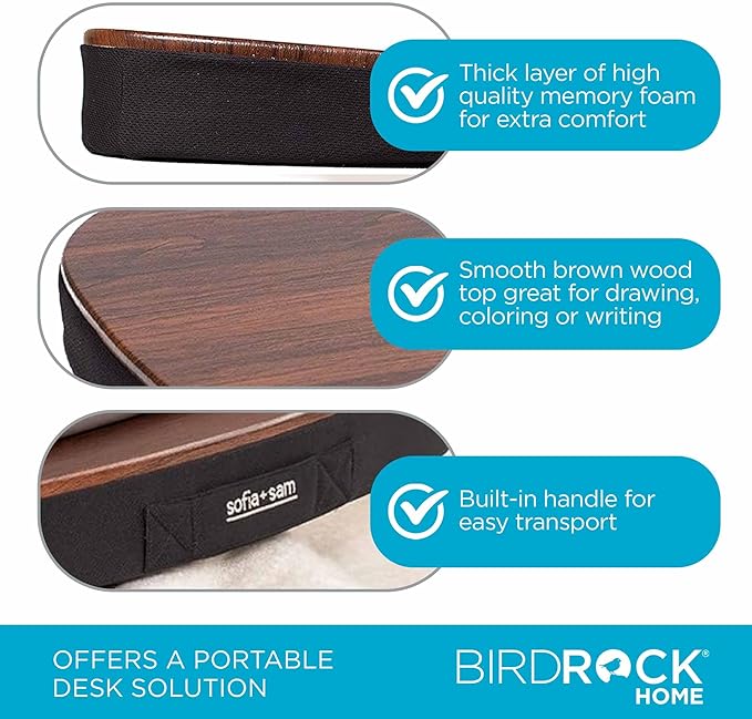 SOFIA SAM Oversized Wood Top Memory Foam Lap Desk - Padded Laptop Desk for Bed, Couch, Recliner, Portable Tray, Mouse Pad, Soft Table for Home, Travel, Fits Tablets and Laptops Up to 20 inches - Black