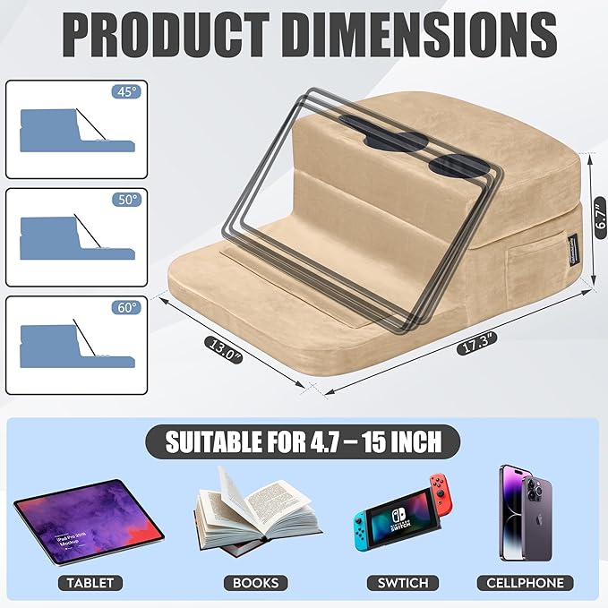 Couch Cup Holder Tray Pillow - Bed, Couch Caddy, Sofa, RV & Car - Holds Drinks, Snacks, Remotes, Phones, Kindle, Tablet | Bed Cup Holder (Beige)