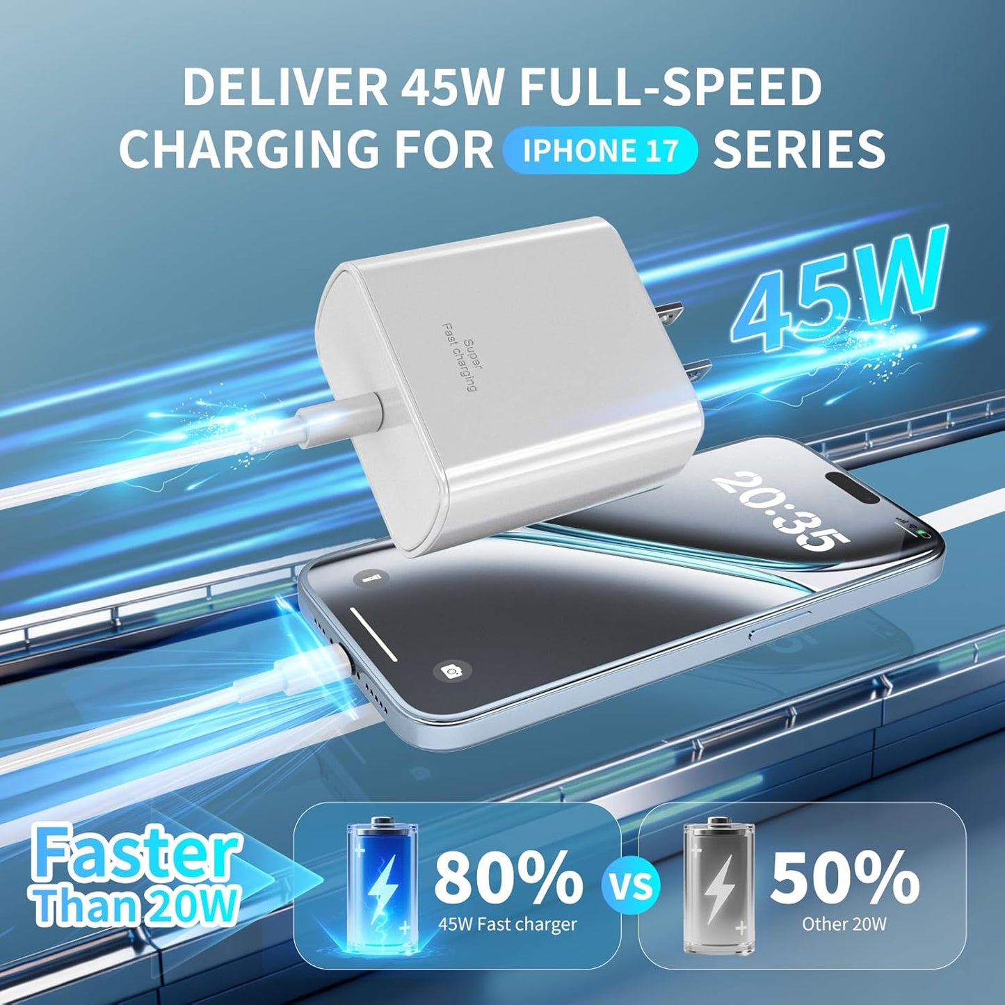 USB C Charger for iPhone 17 Pro Max,2Pack 45W USB-C Super Fast Charging Wall Charger Block Power Adapter with 6FT Type C USBC to C Cable for iPhone 17/17 Pro/17 Pro Max/Air/16 Plus/16/15,Galaxy