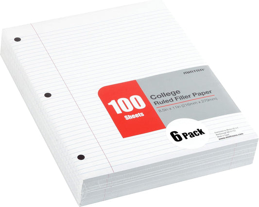 Mintra Office Filler Paper (College Ruled, 600 Sheets (6pks of 100))