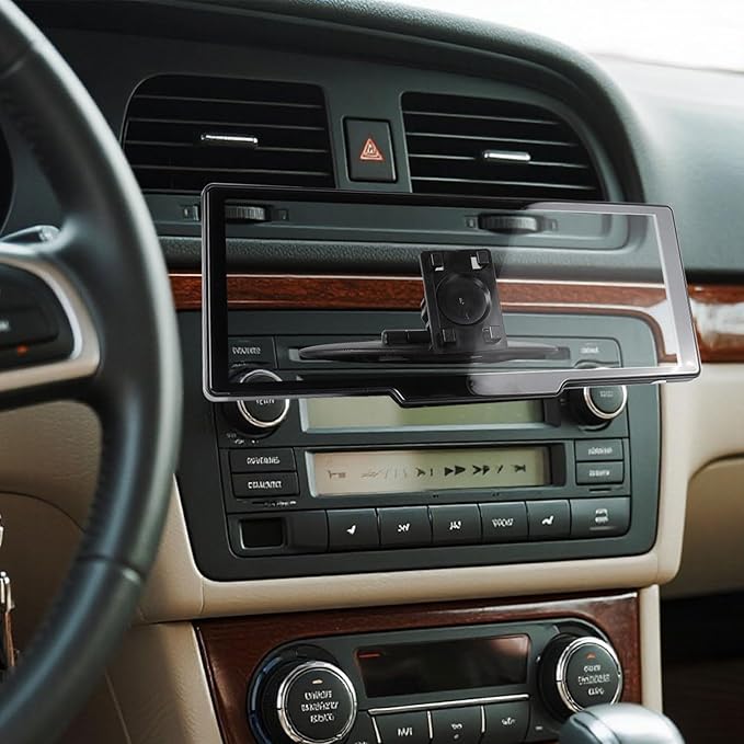 xik Universal CarPlay Screen Mount Pro - 2-in-1 CD Slot & Suction Cup Holder w/4-Button Anti-Shake Lock for CD Slot, Windshield & Dashboard, Fits 7" to 10.26" Car Monitors & GPS Displays