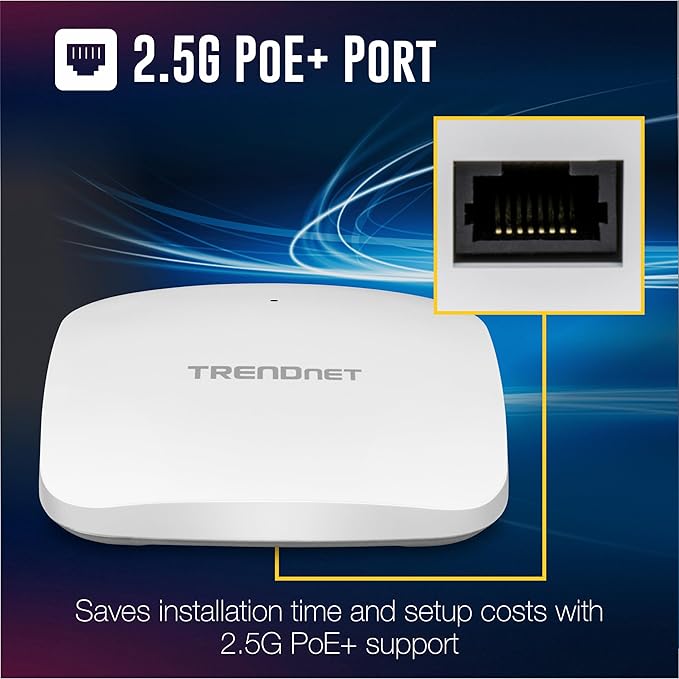 TRENDnet AX3000 Dual Band WiFi 6 PoE+ Access Point, TEW-923DAP, 1 x 2.5GBASE-T PoE+ LAN Port, OFDMA and MU-MIMO Technology, 2402Mbps (5Ghz), 573Mbps (2.4Ghz), WPA3 Ecryption, White