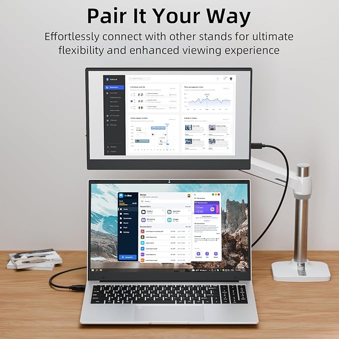 Portable Monitor, 14" HDMI USB-C IPS External Screen, Built-in Dual Speakers Gaming for Laptop PC Display with Stand, Plug & Play,Lightweight Small Monitor for On-The-Go Use,Black