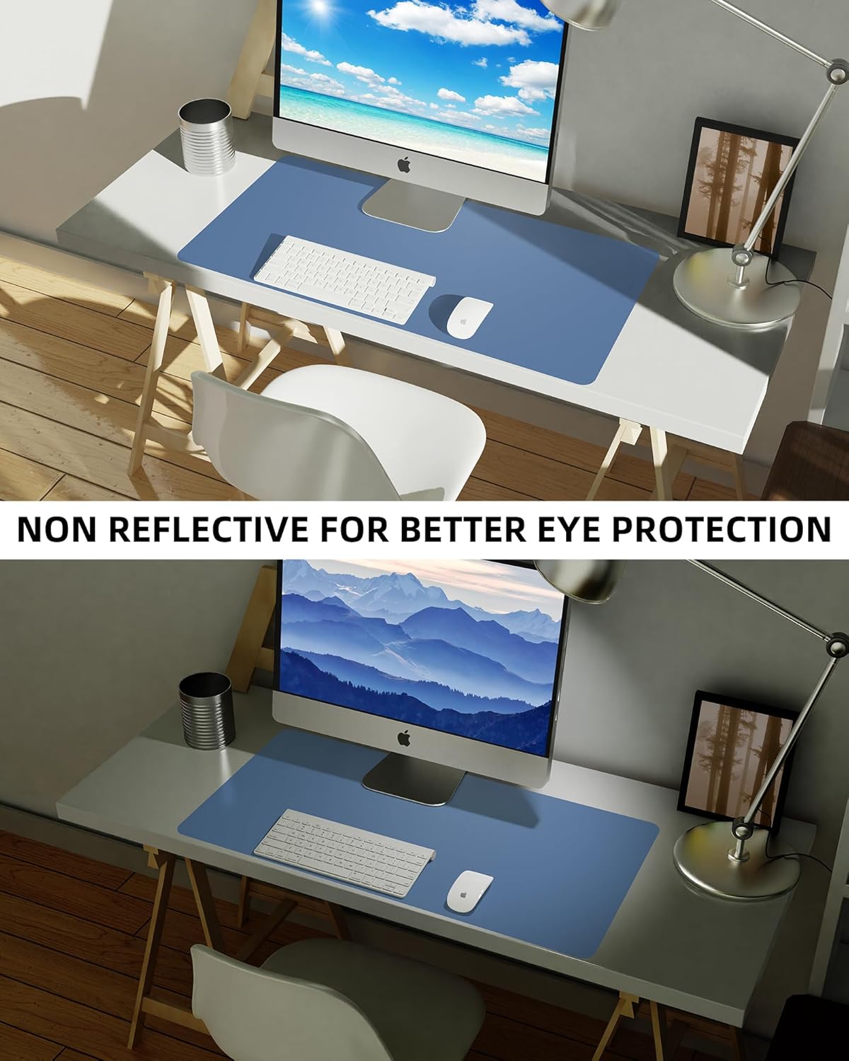 Leather Desk Pad Blotter,Mouse Pad,Office Desk Mat, Non-Slip PU Leather Desk mat,Large Desk mat,Waterproof Keyboard mat for Office/Home/Decor (Grey Blue,23.6" x 13")