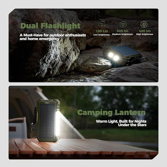 BLAVOR Solar Power Bank 20000mAh/74000mWh Built-in Cables, Wireless Charger for Apple Watch, 20W Fast Charging Battery Pack with USB C, Flashlight, Solar Charger for iPhone, iPad, iWatch, Samsung