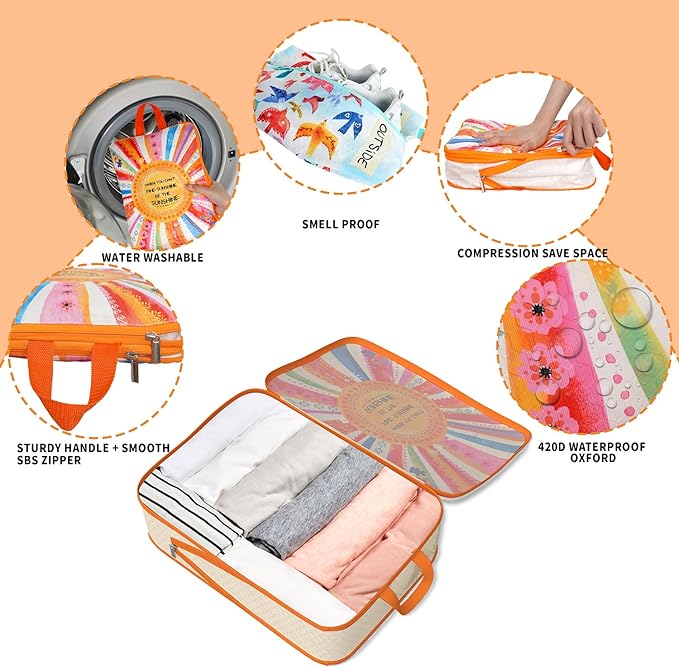 Compression Packing Cubes for Travel, 8 Set Natural Life Luggage Organizers, Waterproof Expandable/Compression Bags Bohemia Travel Packing Cubes with Clear Toiletry Bag and Shoe Bag