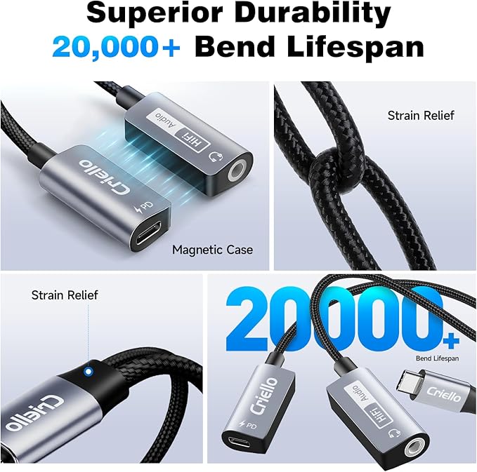 Magnetic USB-C to 3.5mm Audio Adapter and Charger 2 in 1 Headphone and Charger Type C Audio Adapter with PD 60W Fast Charging Dongle Cable for iPhone 17/16/15 Pro Max, iPad Pro/Air, Galaxy S25