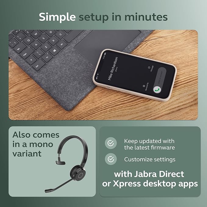 Jabra Evolve 65 TE (Third Edition) Wireless Dual-Ear Headphones w/Charging Stand - Noise-Canceling Mic, 16 hr Battery Life, Dual Connectivity, MS Teams Certified, Supports Other Platforms, Black