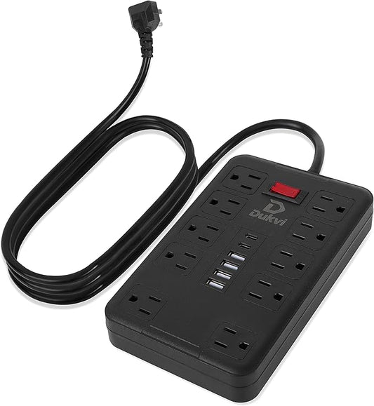 Surge Protector Power Strip with 10 Widely-Spaced Outlets & 6 USB(2USB C) Ports, 10ft Flat Plug Extension Cord Wall Mountable, Desktop Charging Stations for Home Office Bedroom Kitchen