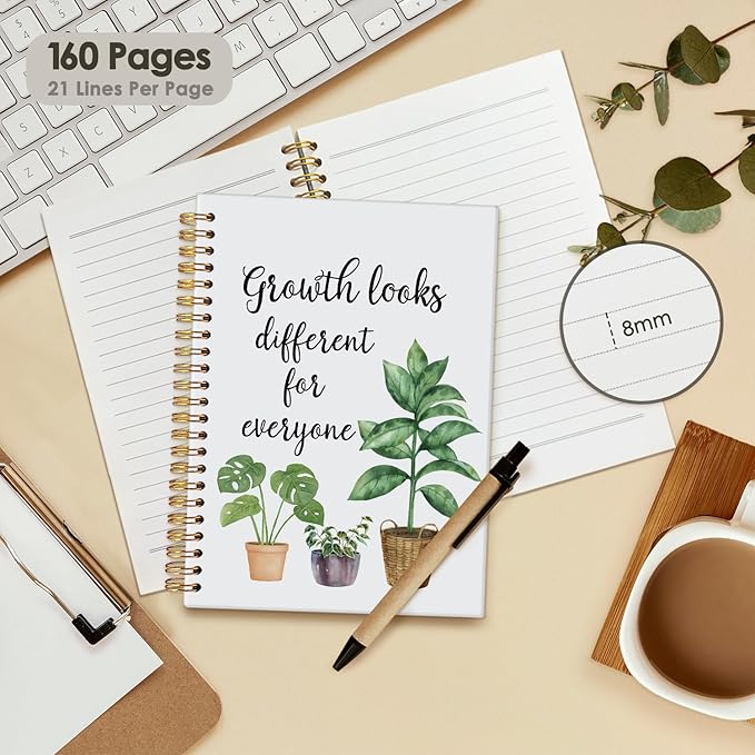 Wheatwin Inspirational Hardcover Spiral Journal Notebook, Motivational Journal Gifts for Women Students Teachers Therapists, Growth Looks Different for Everyone Plant Notebook 5.5x8.3