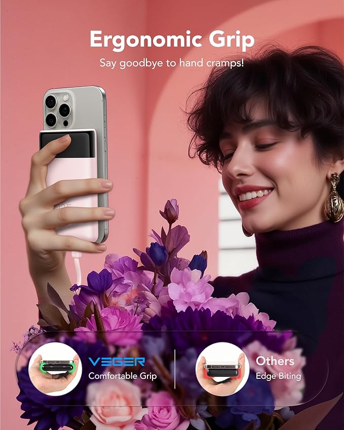 VEGER Portable Charger with Built in Cables, Slim 10000mAh PD 22.5W Fast Charging USB C Power Bank, 4 Outputs 3 Inputs Battery Pack Compatible with iPhone 16e 15 14 13 Samsung iPad - Travel Essential