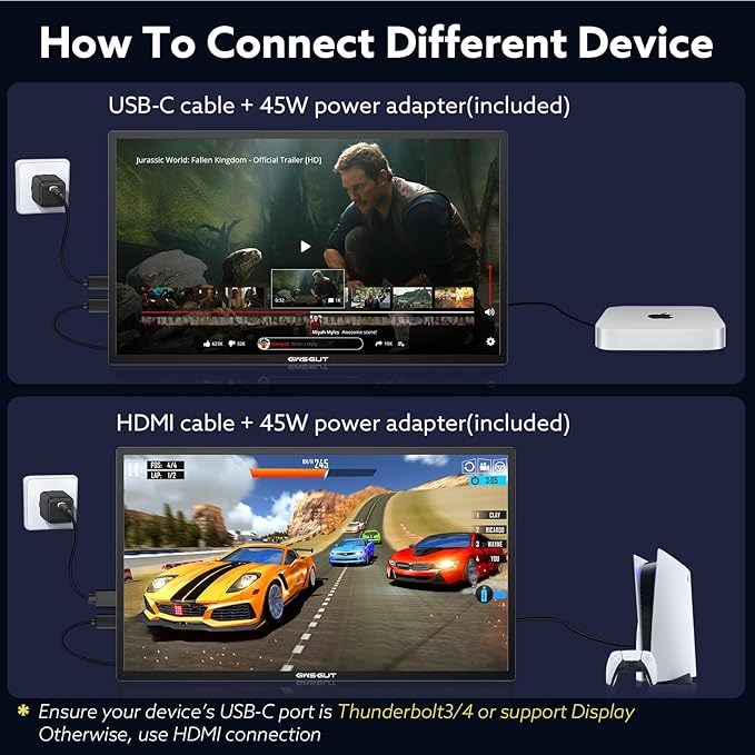 23.8'' Portable Monitor 4K UHD (3840 * 2160) 100% sRGB Fast IPS External Gaming Screen 60Hz USB-C HDMI Built-in VESA Stand Speakers for Laptop PC Mac Phone PS4/5 Xbox Switch