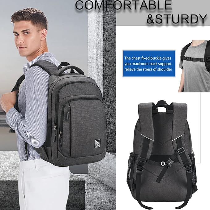 15.6 Inch Laptop Backpack for Men Travel Backpack Water-Resistant Computer Backpack Work Business Grey