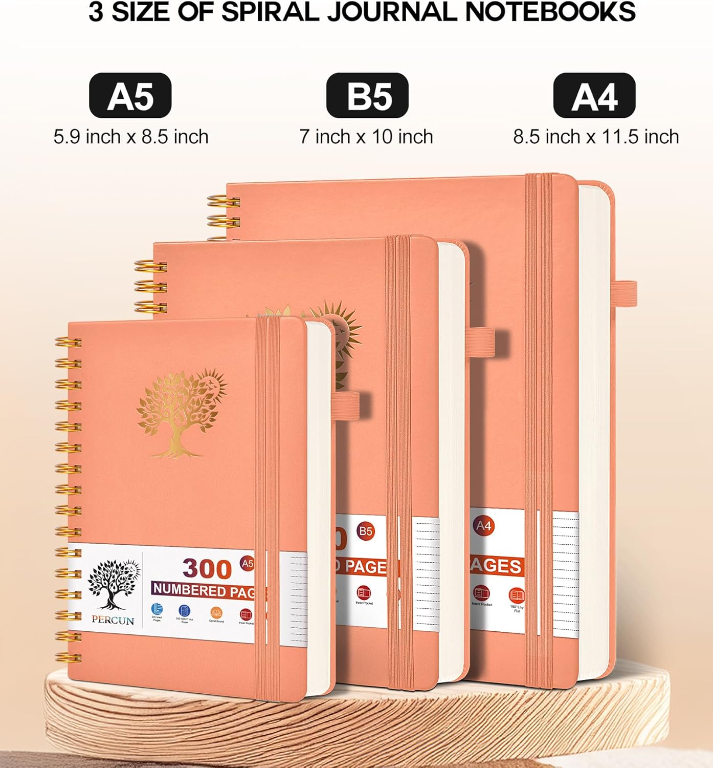 Spiral Notebook Journal for Women Men, 300 Numbered Lined Pages, College Ruled, A5 Hardcover Spiral Bound Notebook for School, Work, Note Taking Writing, Leather Spiral Journal Medium 5.9"x8.5"