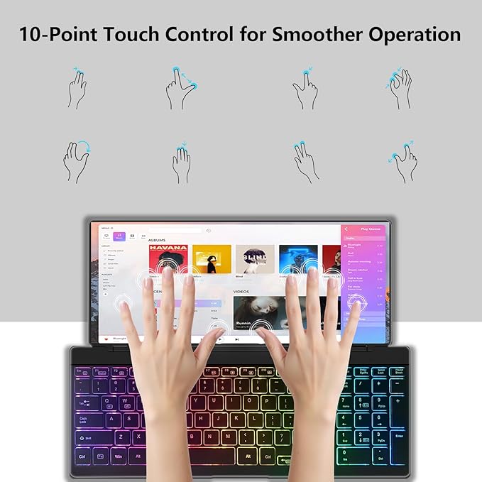 Portable Touchscreen Monitor with Silent Keyboard 12.8-inch Ultra-Slim Stretched Bar Screen Folding FHD 120% sRGB, USB-A/C Compatible Screen for Computers, Laptops, Mini PCs, Consoles, Phones