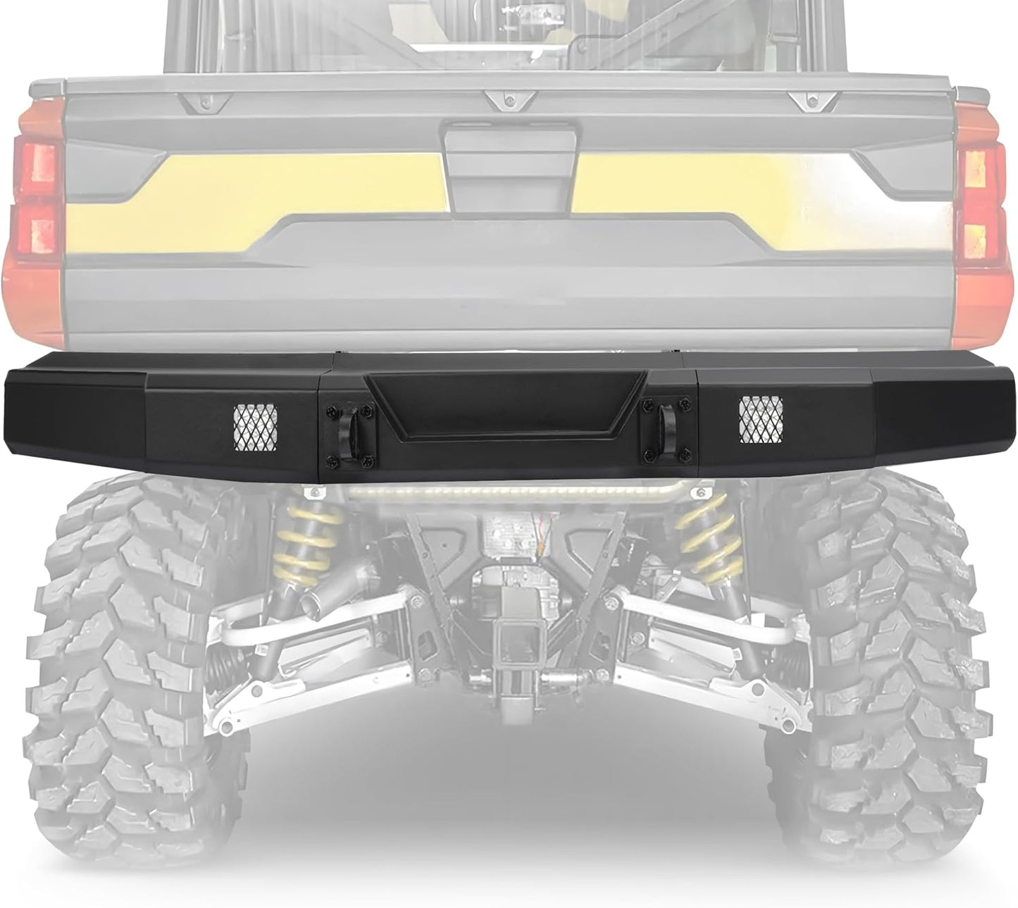 Rear Bumper W/D-Ring Base Heavy Duty Compatible with Polaris Ranger 1000/XP 1000/Crew 1000 2018-2025 Pre-drilled for Lights Protect Rear End Power Coated
