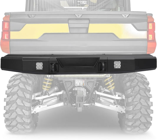 Rear Bumper W/D-Ring Base Heavy Duty Compatible with Polaris Ranger 1000/XP 1000/Crew 1000 2018-2025 Pre-drilled for Lights Protect Rear End Power Coated