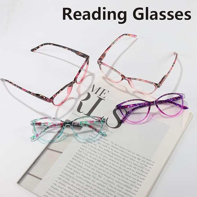 Przene 4 Pack Blue Light Blocking Reading Glasses,Readers for Women and Men with Spring Hinge