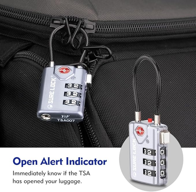 SURE LOCK TSA Compatible Travel Luggage Locks, Inspection Indicator, Easy Read Dials TSA Approved with Zinc Alloy Grey 4 Pack