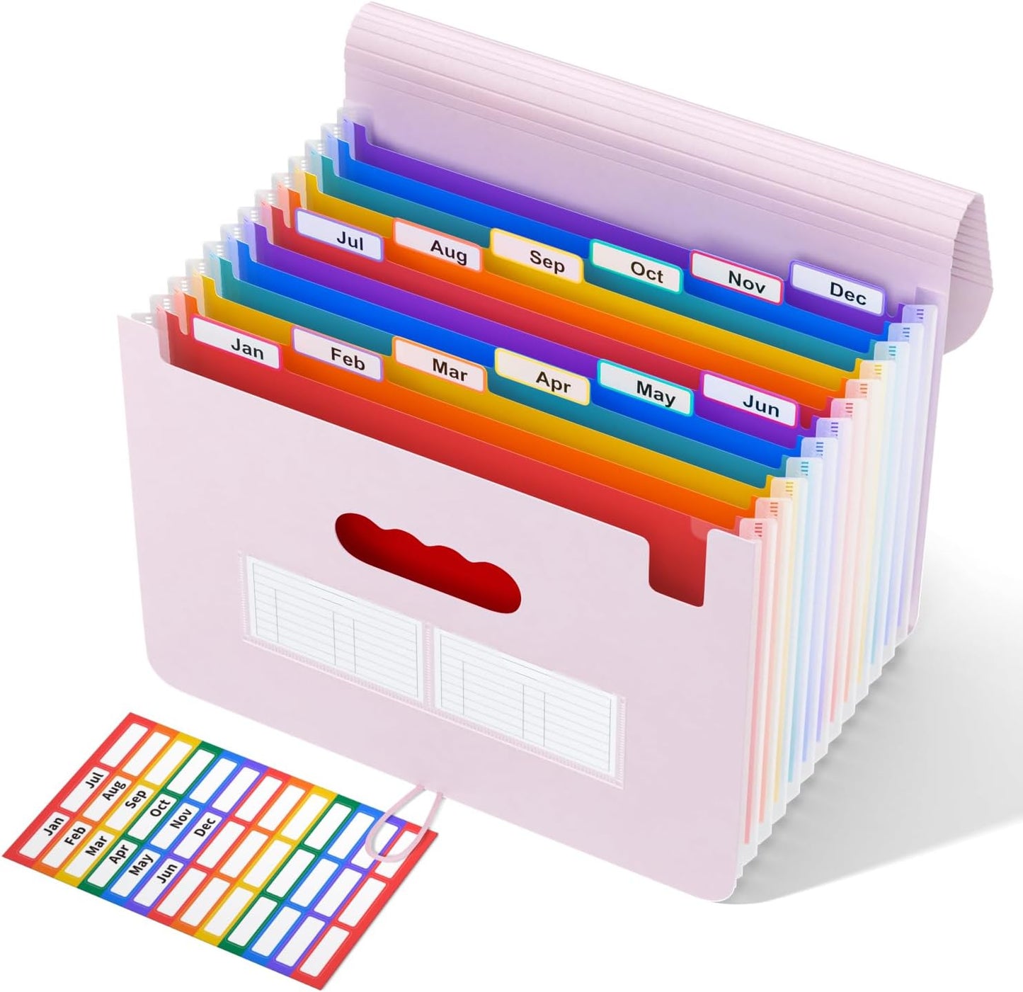 ABC life 12-Pocket Expandable Accordion File Organizer for Monthly Bills & Receipts - Portable A4/Letter Size Document Holder with Colored Tabs - Ideal for Home, Office & Travel folder- Pinkish Purple