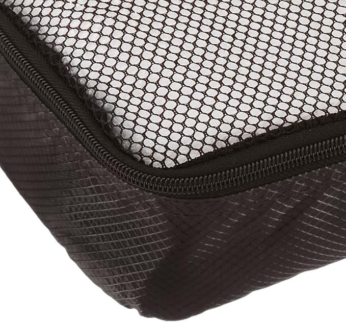 Amazon Essentials 4-Piece Packing Cubes Travel Accessories Set, Luggage Organizer with Double Zipper, Mesh Top, 100% Polyester, Slim, Black (Previously Amazon Basics)