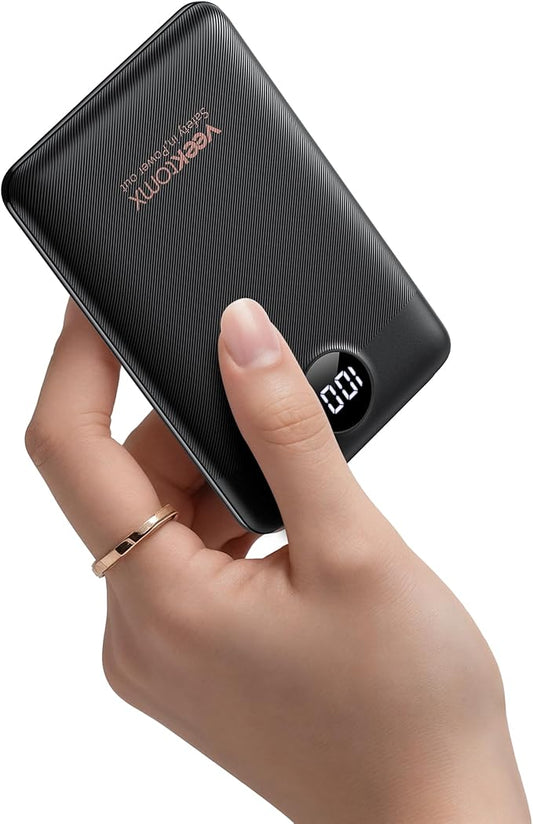 VEEKTOMX Small Portable Charger 10000mAh, Mini Power Bank 22.5W Fast Charging, Slim & Lightweight Travel Essentials, 3-Output External USB C Battery Pack Compatible with iPhone 17 16 15 (Dark Black)