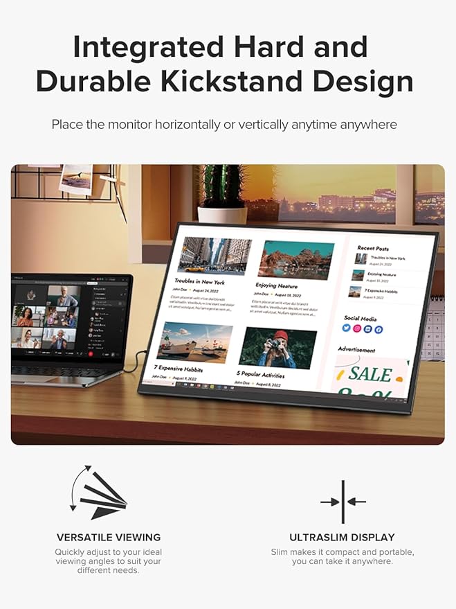 Portable Monitor 21.5 inch 120hz for Laptop, FHD 1080P Portable Gaming Monitor w/VESA Kickstand HDR Speakers USB C Mini HDMI for Phones PC Gaming Devices, Travel Second Screen for Business