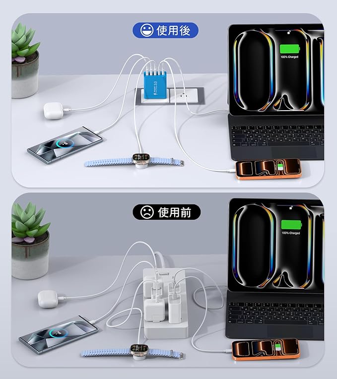 [2-Pack] USB C Wall Charger, 50W USB C Charger Block 5-Port PD Fast Charging Blocks,2USB C+3USB A Multiport Plug,Type C Power Adapter Brick Cube for iPhone17/16/15/14/Pro,iPad,Samsung,for Switch（Blue）