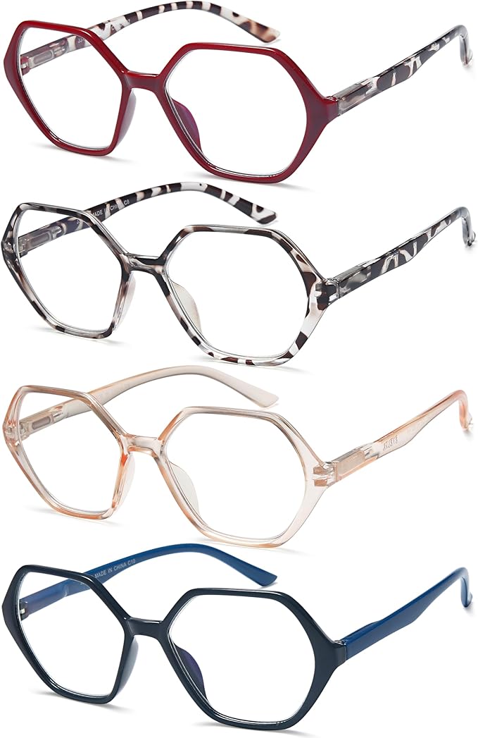 EYEURL 4-Pack Reading Glasses for Women Blue Light Blocking Reading Glasses Vintage Design Diamond-Shaped Frame Spring Hinge Readers for Women Men Anti Glare Filter Lightweight Eyeglasses,1.25