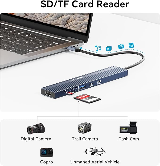 ACASIS USB C Hub with DP Port 10Gbps Multiport Adapter with 4K Display Port 3*USB3.2 Gen2+USB2.0 480M/bps Data Port 100W Power Delivery SD/TF3.0 USB C to Displayport for Video Editors and More