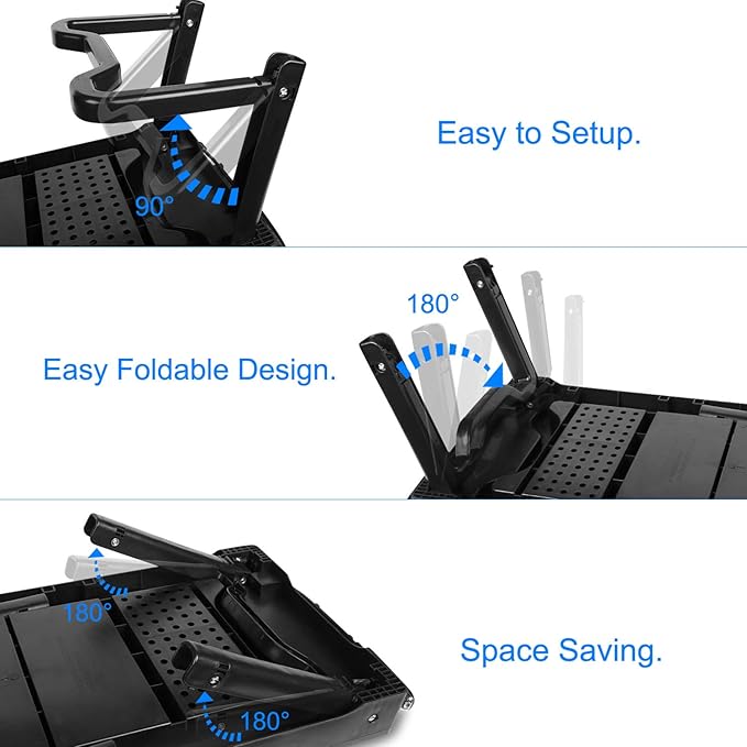 Foldable Laptop Bed Tray Desk Adjustable Lap Table Notebook Desk with Cooling Fan Mouse Board USB Ports LED Light Laptop Stand for Bed Sofa Couch