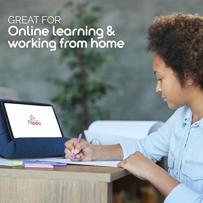 Flippy Tablet Pillow Stand - Cushion Tablet Stand & Holder, Bed Support for Lap and Desk, Compatible with Phone & Book Reading: Kindle, iPad Pro, iPhone & Samsung - True Blue