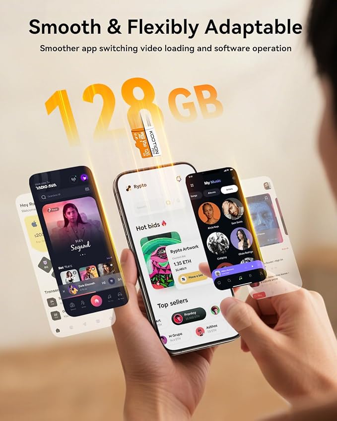 KOOTION 128GB 10-Pack Micro SD Card with Adapter, High-Speed TF Flash Memory Card U3, A1, V30, 4K UHD, microSDXC Memory Card