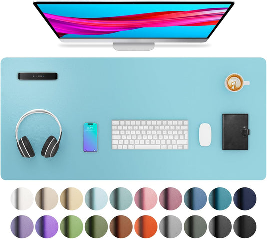 Aothia Large PU Leather Desk Pad Protector – Non-Slip Mouse Pad & Writing Mat for Office/Home, Waterproof, Easy to Clean(36" x 17", Blue Topaz)
