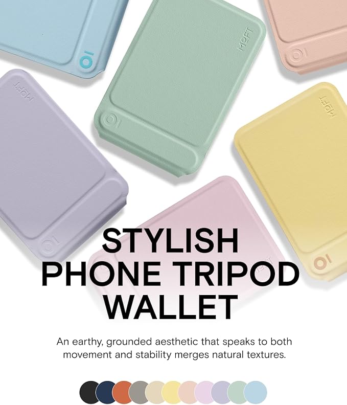 MOFT Phone Tripod Wallet for iPhone, Mulit-Angles, Lightweight Phone Stand, MOVAS Vegan Leather Magnetic Wallet, Strong Magnets, NFC Card Holder,Travel Essential, Peppemint (with Card Slot)