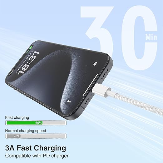 2-Pack Grey 10FT 60W USB C to USB C Cable, Type C Fast Charging Cable for iPhone Air 17 16e 16 15 Pro Plus Pro Max，for Galaxy S25/S24, for iPad Pro/Air/mini, for MacBook Pro/Air and More