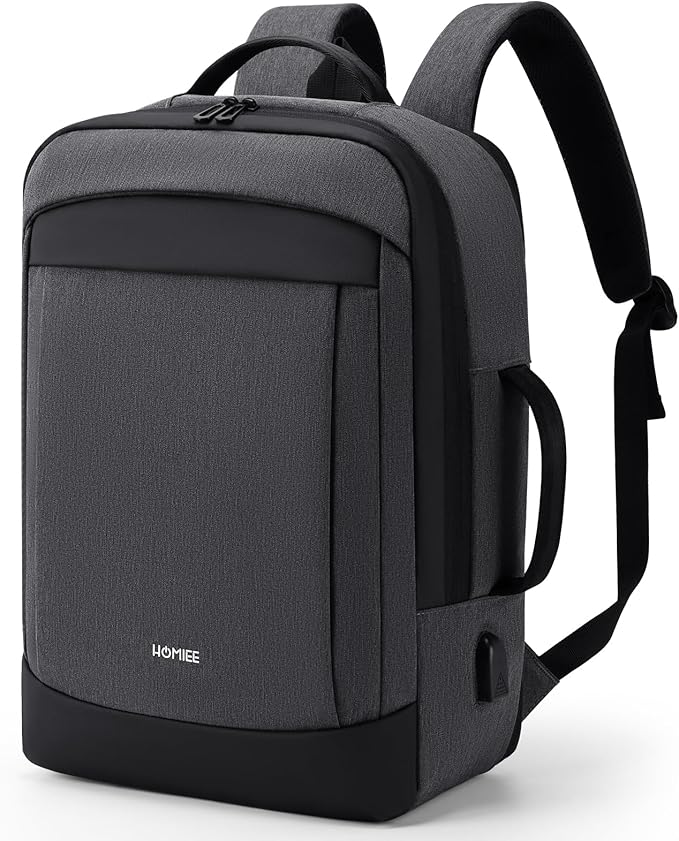 HOMIEE 30L Travel Laptop Backpack for Men Women, 15.6 Inch Expandable Backpack with USB Charging Port, Water Resistant Business Work College Bag, Grey
