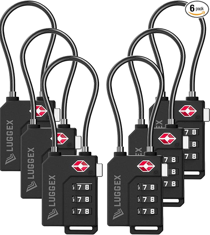 LUGGEX TSA Locks for Luggage, Suitcase Locks TSA Approved, Luggage Locks, Ease of Use & Durable(Black,6 Pack)